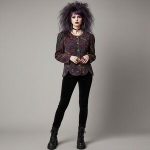 VTG Another Thyme‎ Velvet Jacket Button Up Top Size L Retro Punk Gothic Romantic